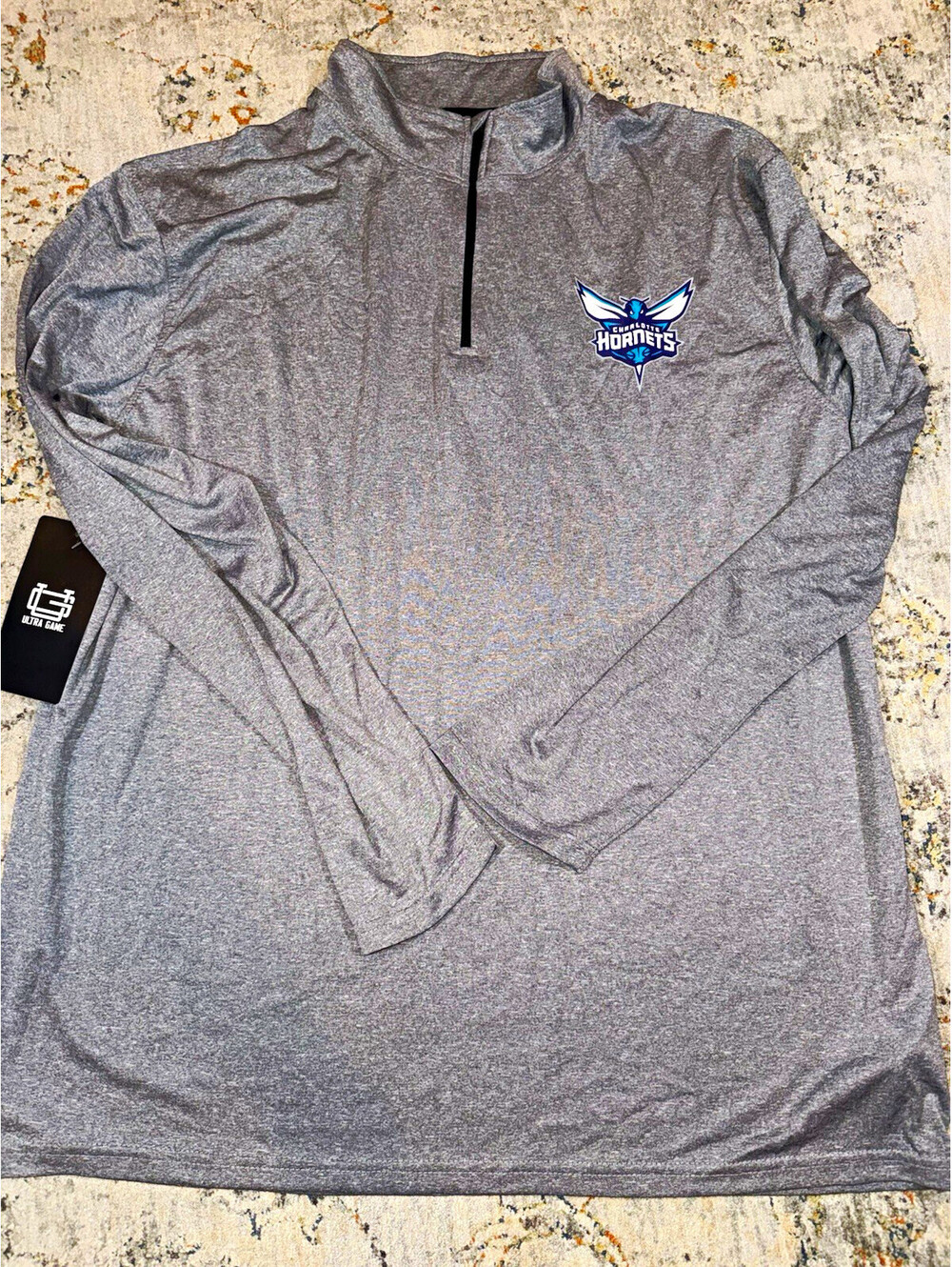 Ultra GAME NBA Charlotte Hornets Gray Quarter-Zip Pullover, Size 2XL A142